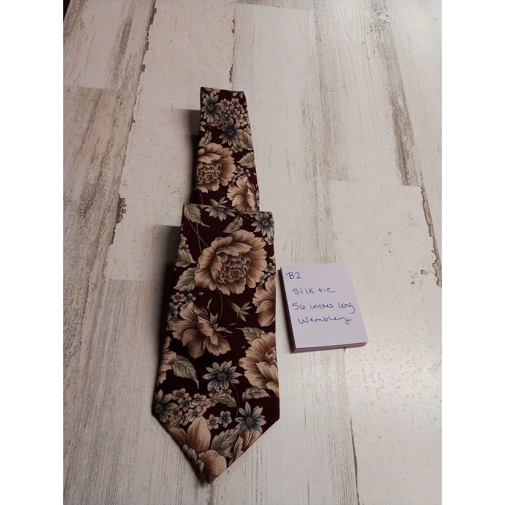 Men's Wembley Burgundy Floral Tie 56 Inches Long Silk